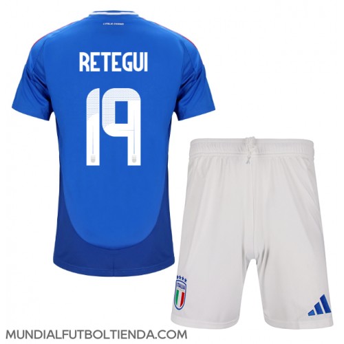 Camiseta Italia Mateo Retegui #19 Primera Equipación Replica Eurocopa 2024 para niños mangas cortas (+ Pantalones cortos)